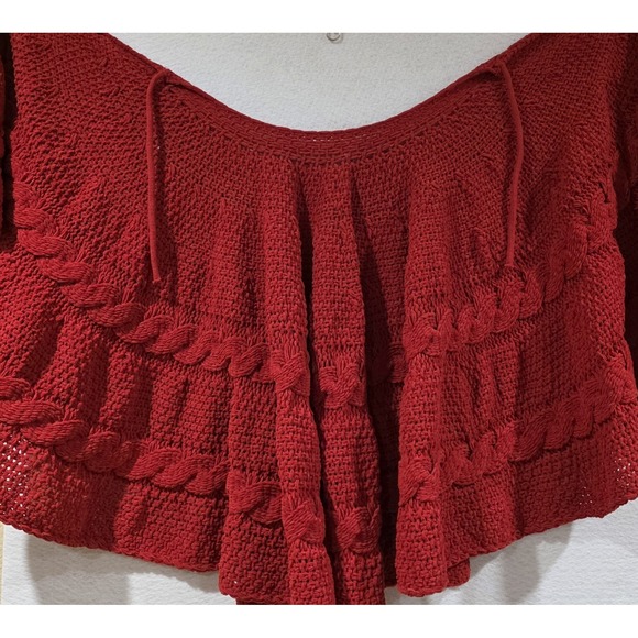 Bee & Willow Other - Bee & Willow Deep Red Woven Knit Crochet Christmas Tree Skirt XL 56"‎ GrannyCore